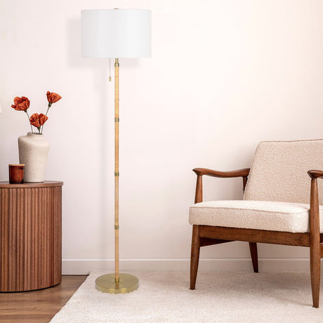 Stellar - Linen Shade Floor Lamp - Gold / Natural Wood / Rattan / White by Ashcroft Furniture | Bel Furniture