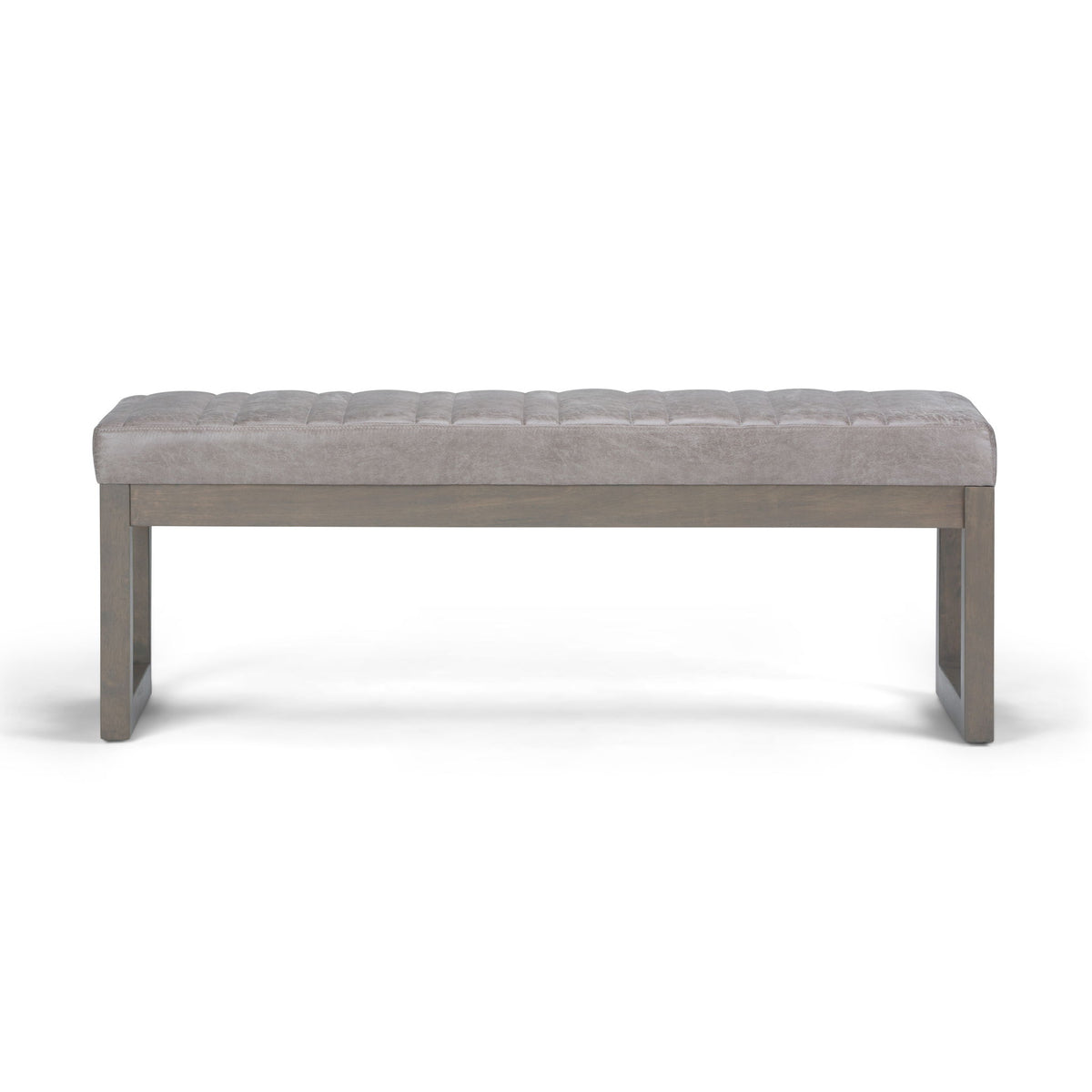 Casey gray upholstered ottoman bench with tufted top and wooden legs - Bel Furniture