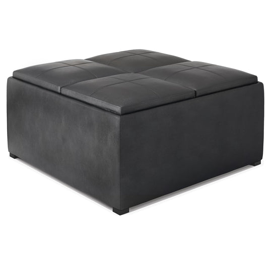 Avalon - Upholstered Square Coffee Table Storage Ottoman Black by Simpli-Home | Bel Furniture