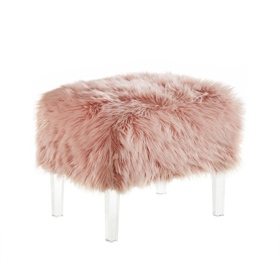 Ottoman Faux Fur - Rose / Clear