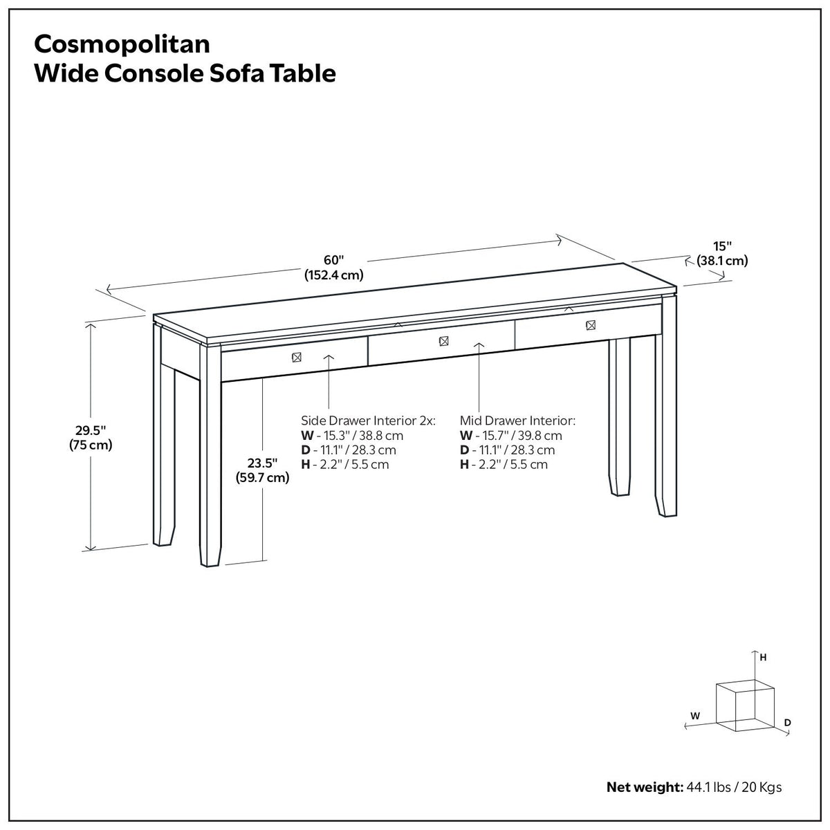 Cosmopolitan - Wide Console Sofa Table - Mahogany Brown