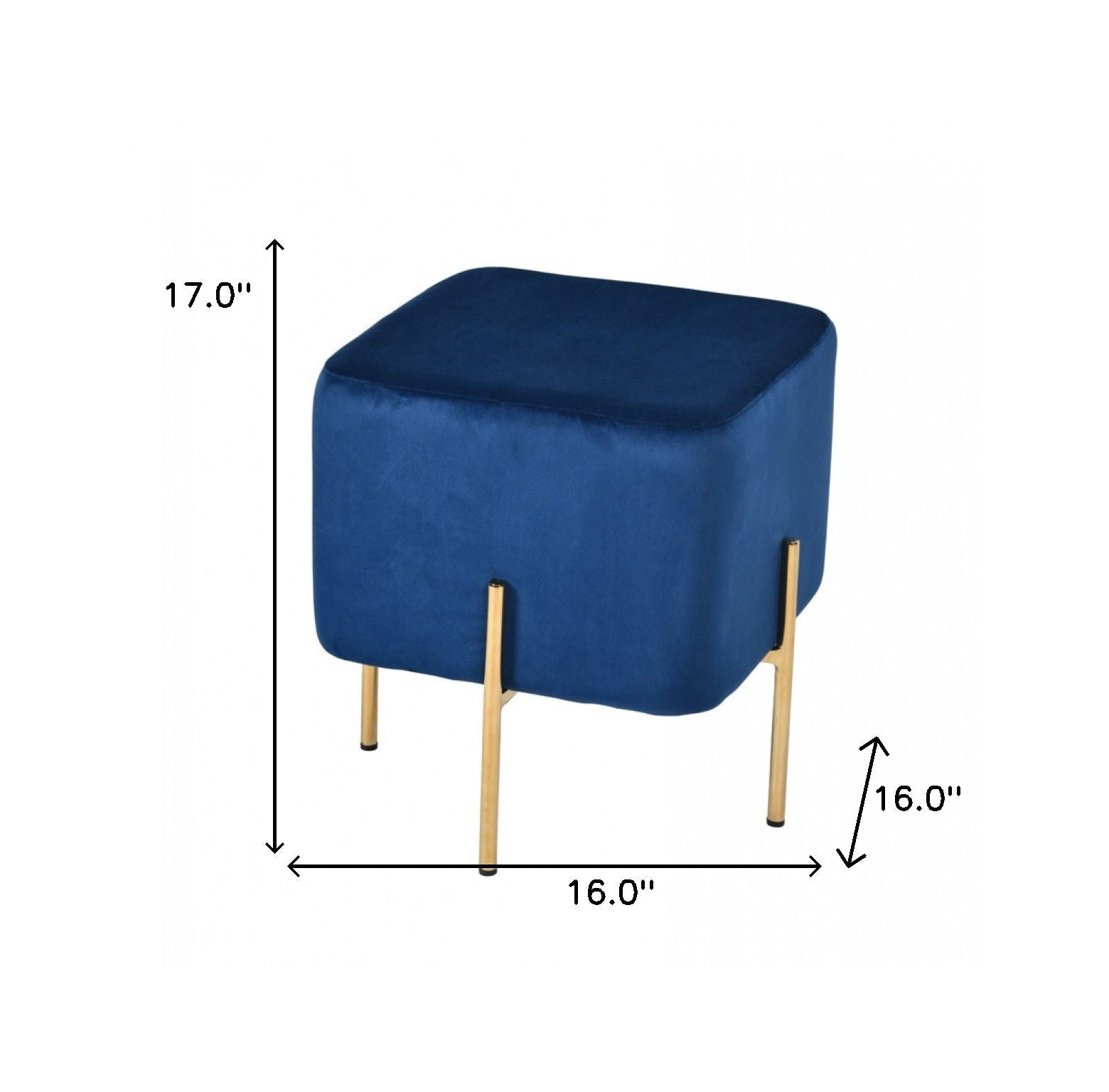 Velvet Cube Ottoman - Blue / Gold