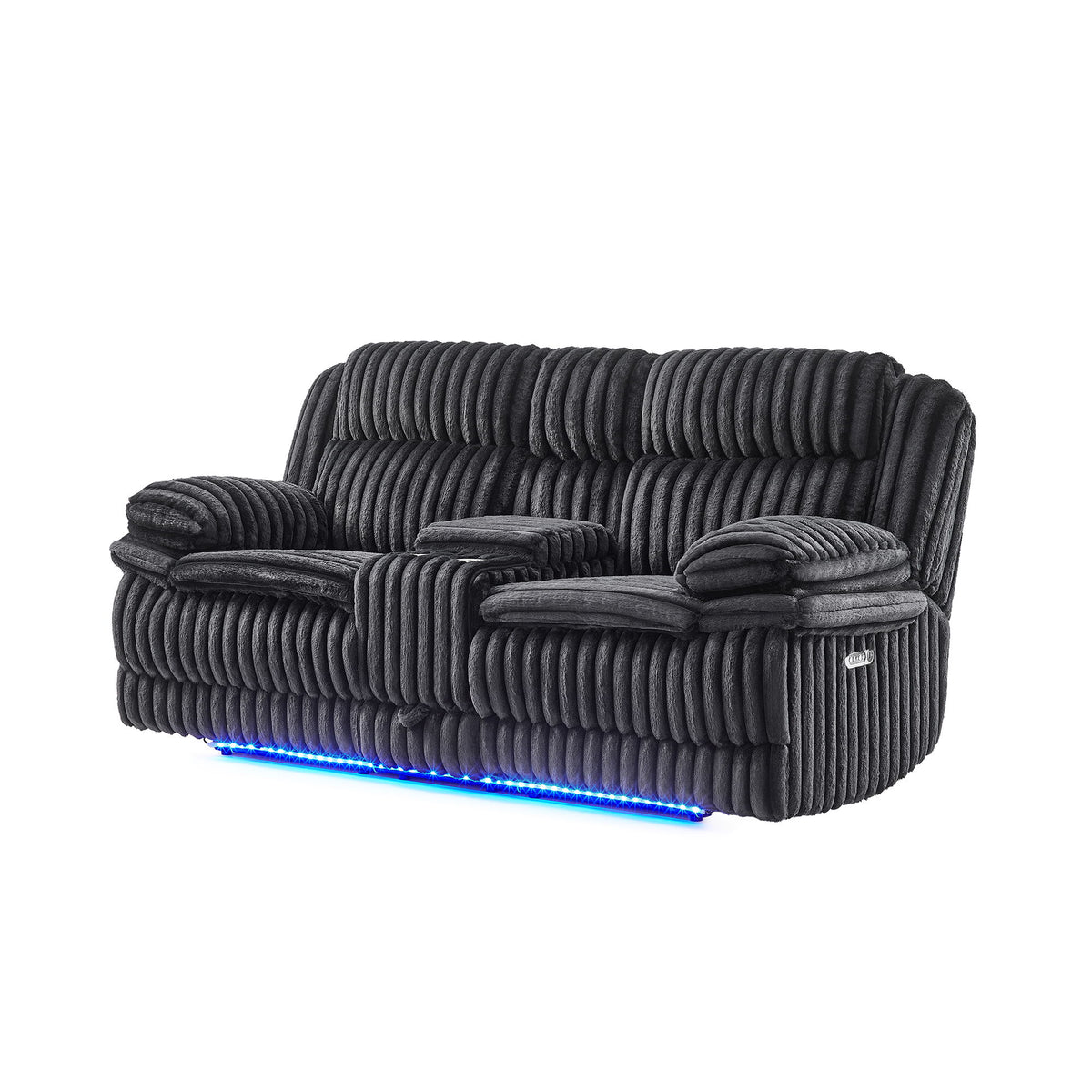 Winston - Power Console Recliner Loveseat With LED And Hidden Drawer - Black