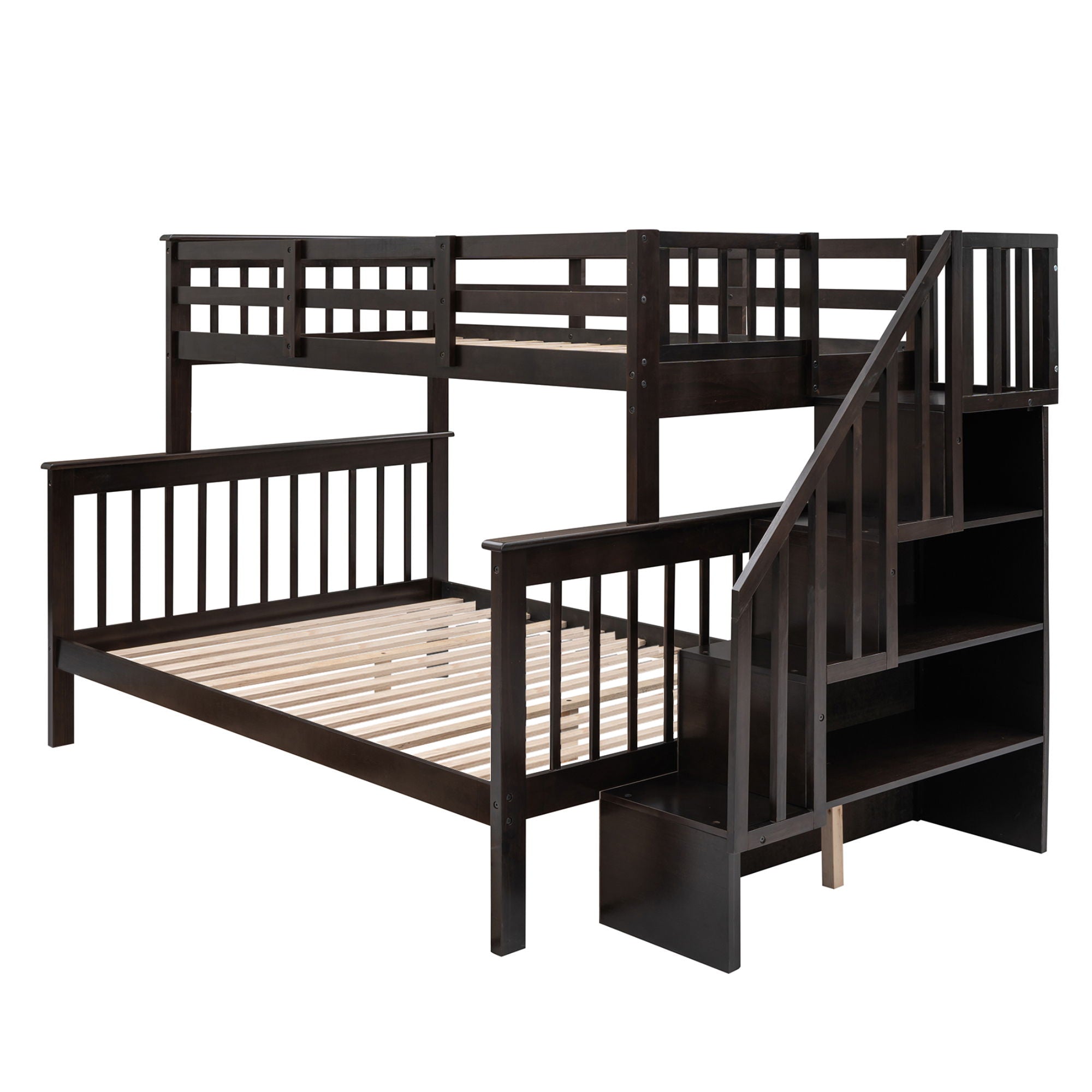 Stairway Bunk Bed With Storage And Guard Rail For Bedroom