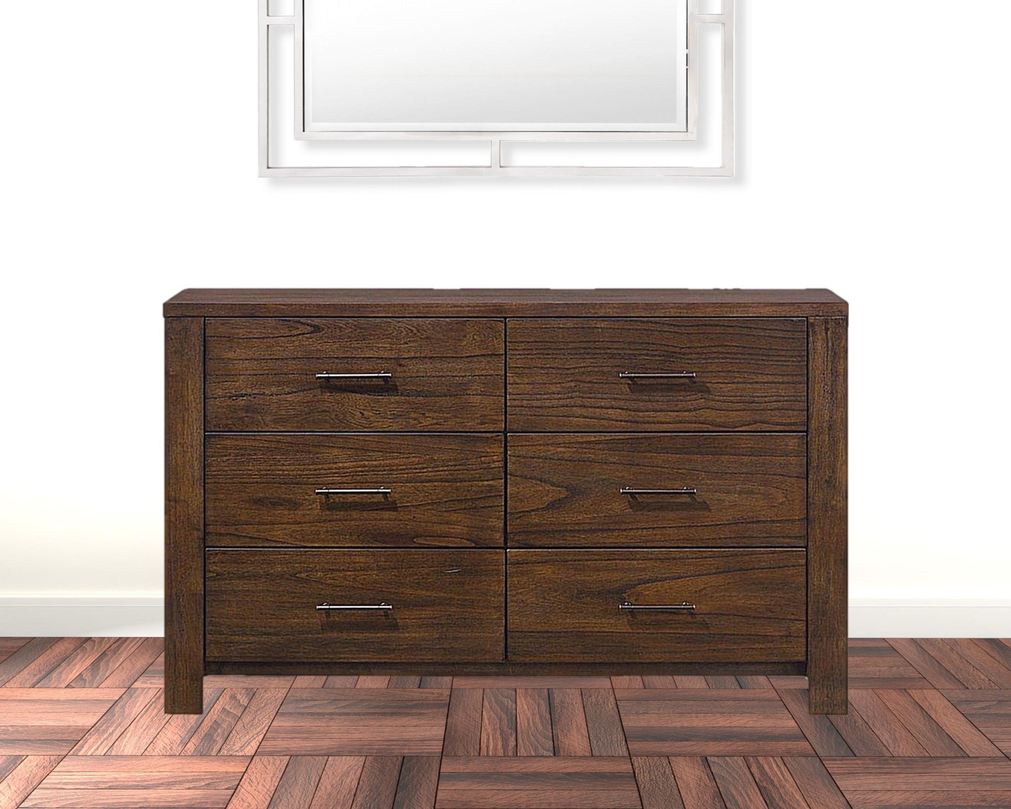 Metal Six Drawer Dresser - Brown