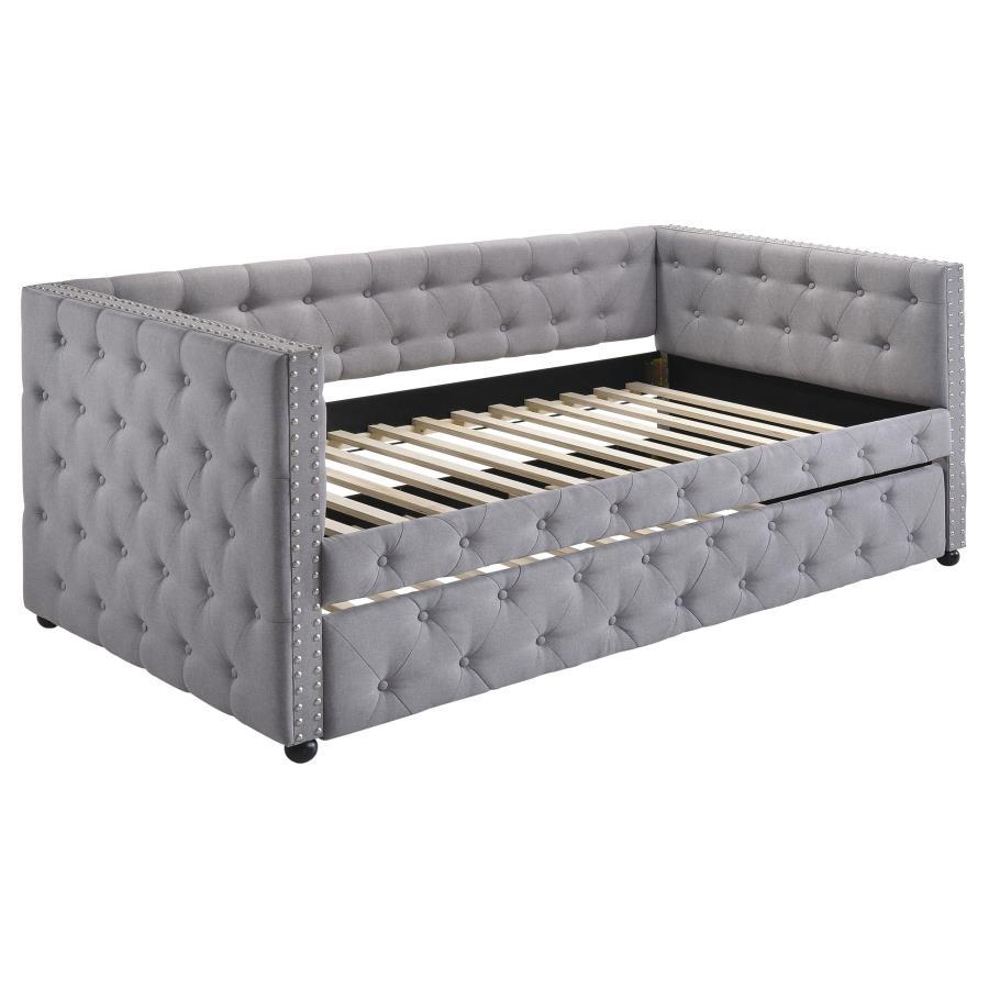 Mockern - Upholstered Twin Daybed With Trundle - Gray by CoasterEssence | Bel Furniture