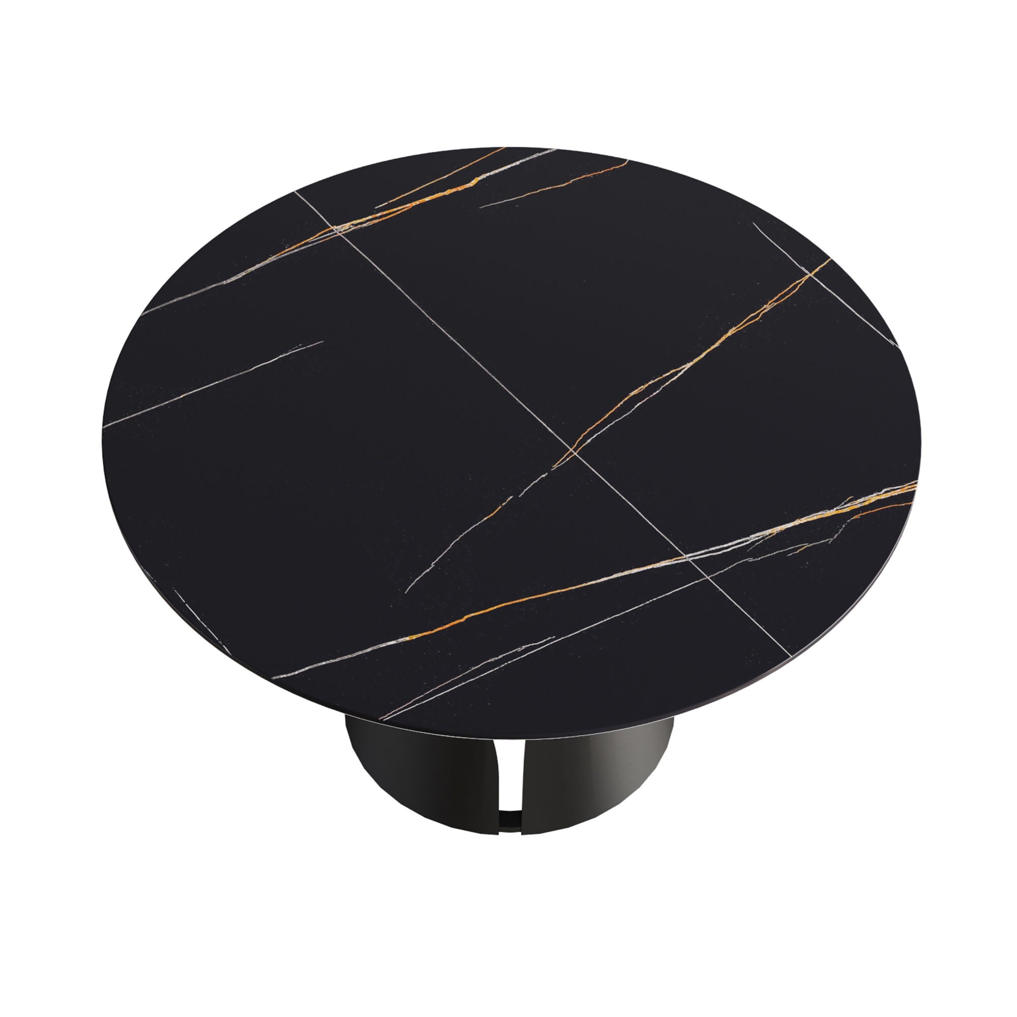 Modern Artificial Stone Round Carbon Steel Base Dining Table, Can Accommodate 6 People - Black