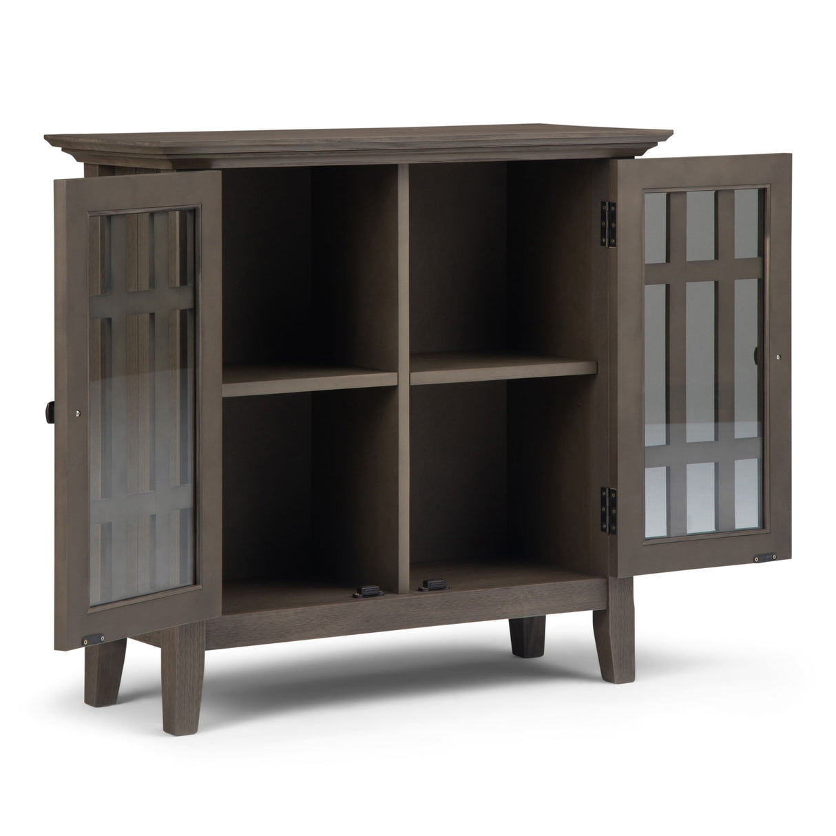 Bedford - Low Storage Media Cabinet - Farmhouse Gray by Simpli-Home | Bel Furniture