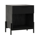 Modern Fluted Drawer Nightstand With Open Cubby Coastal Black by Walker Edison | Bel Furniture