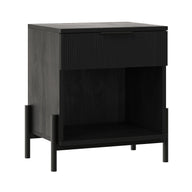Modern Fluted Drawer Nightstand With Open Cubby Coastal Black by Walker Edison | Bel Furniture