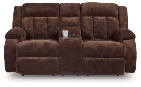 Free Wake - Chocolate - Double Relcining Power Loveseat With Console by Signature Design by Ashley® | Bel Furniture