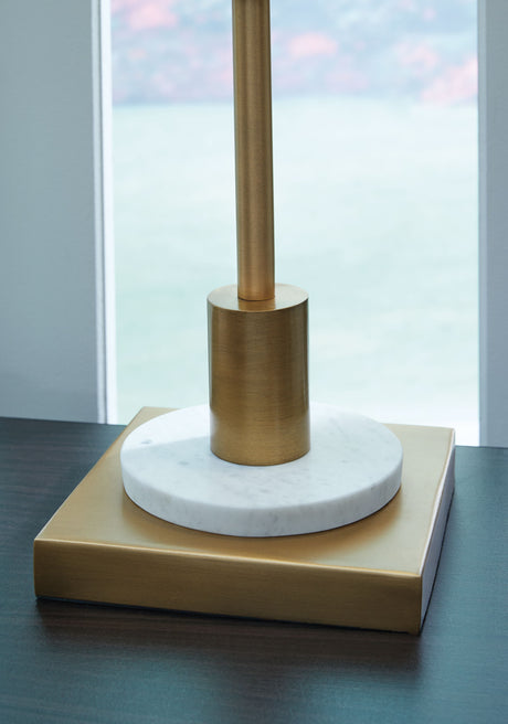 Fritzburn - Gold Finish / White - Metal Table Lamp by Signature Design by Ashley® | Bel Furniture
