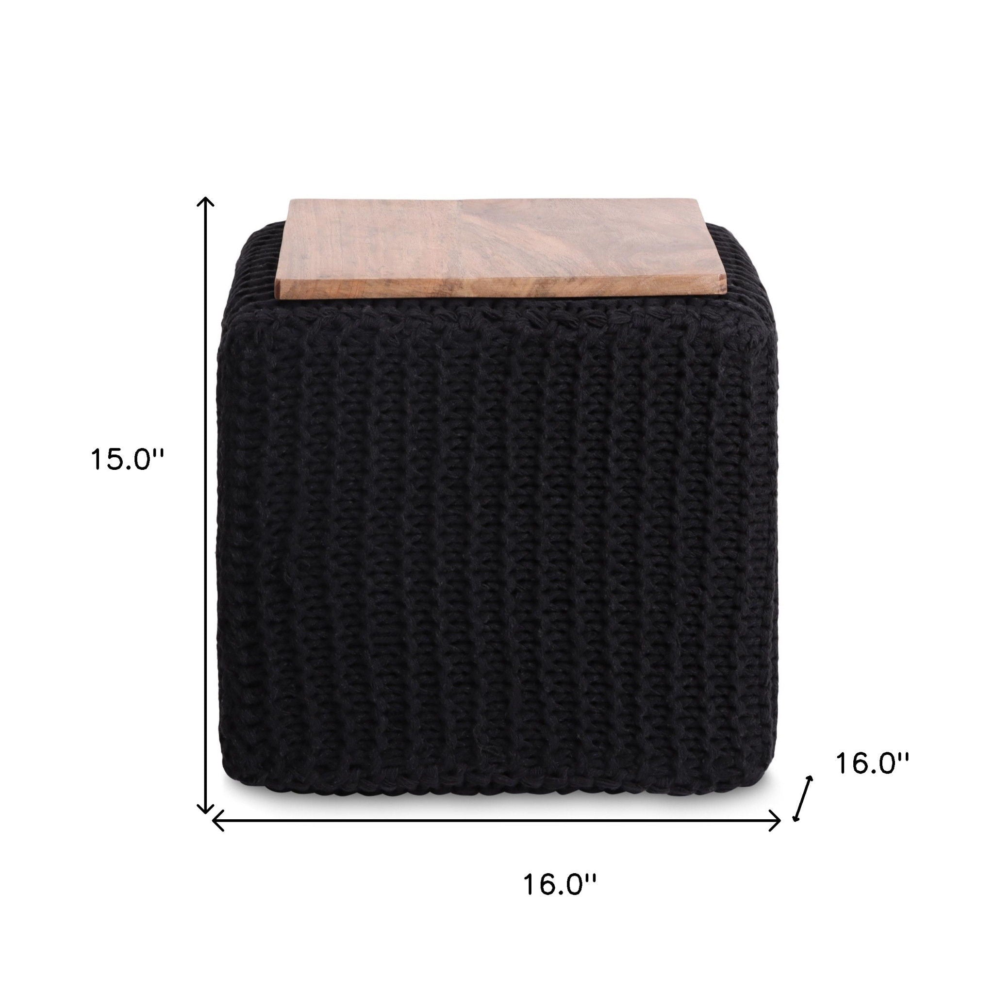 Cotton Blend, Pouf Ottoman - Black