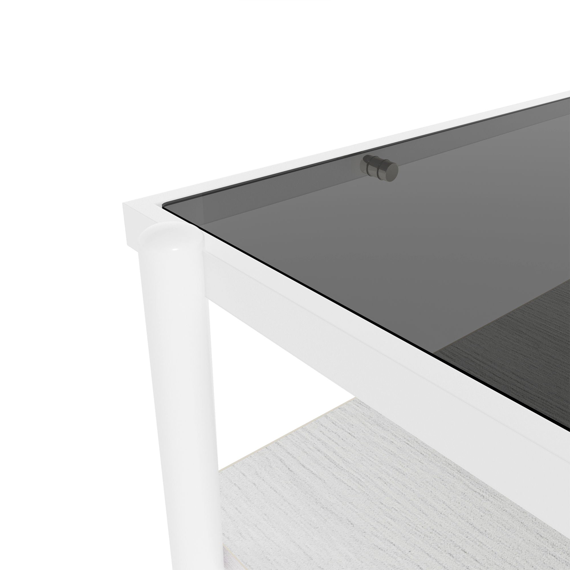 Rectangle Coffee Table With Tempered Glass Top And White Legs, Modern Table For Living Room