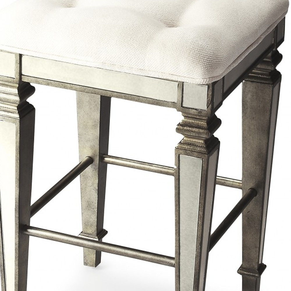 Backless Counter Height Bar Chair - White / Silver