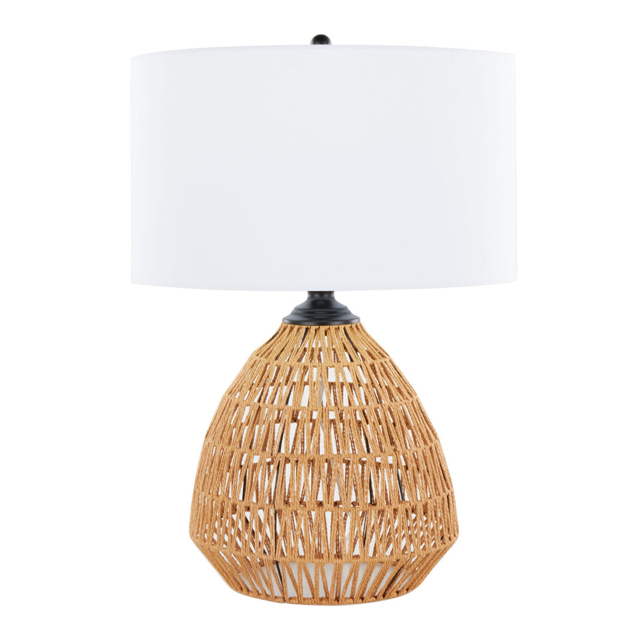 Congo - Contemporary Rattan Table Lamp - Natural / Matte Black / White