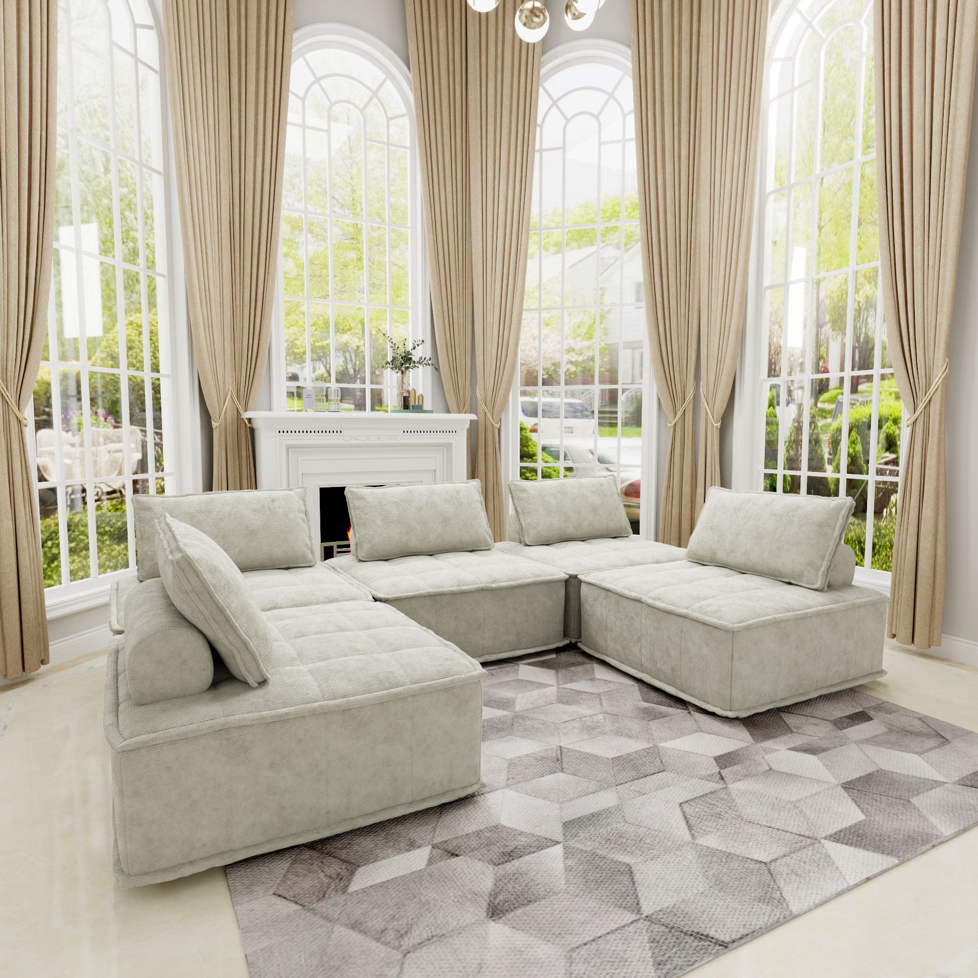 Luxury L-Shaped Modular Sofa With Hidden Legs, Adjustable Cushions, And Spring Seats - Perfect For Modern Living Room