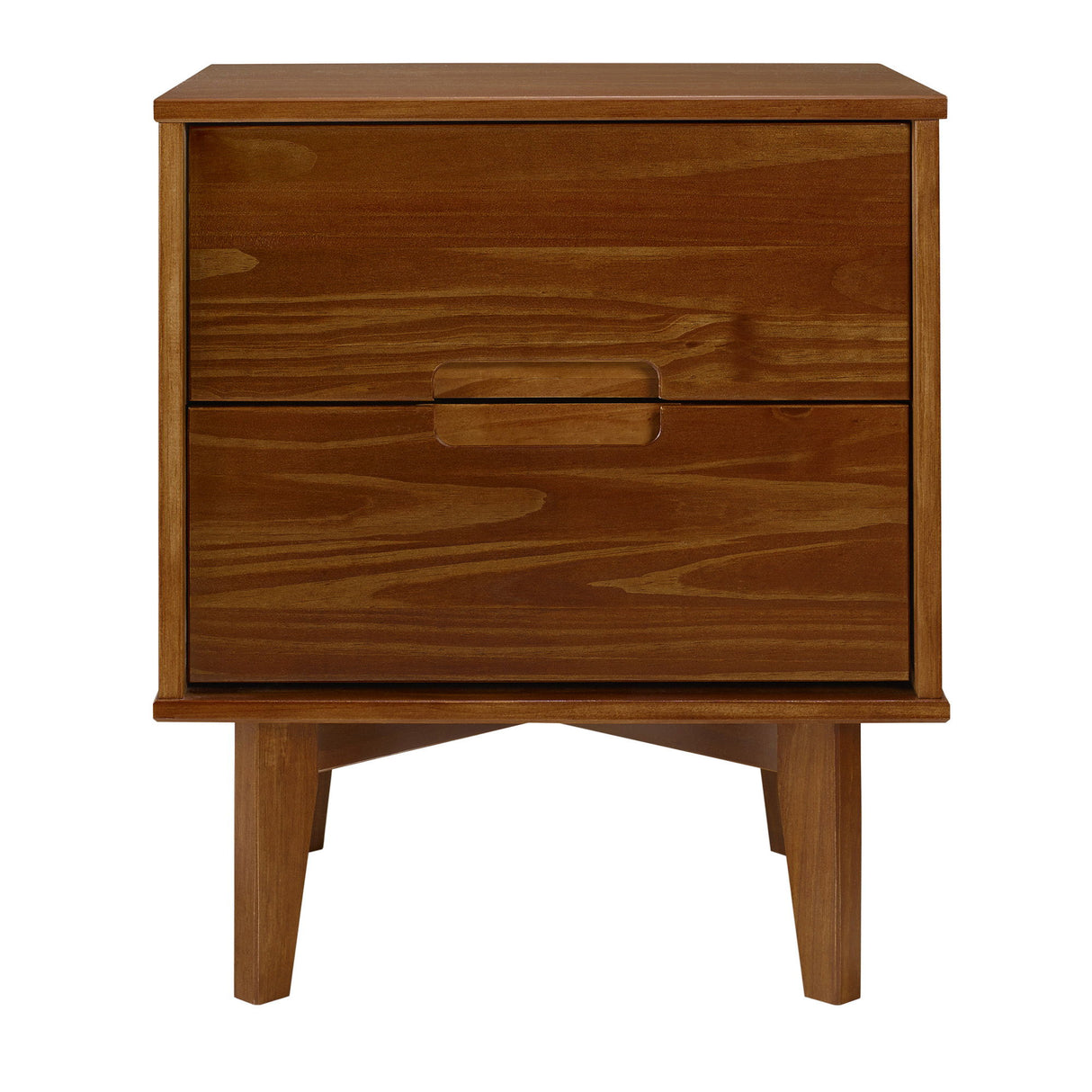 Mid-Century Modern 2 Drawer Solid Wood Nighstand With Cutout Handles by Walker Edison | Bel Furniture