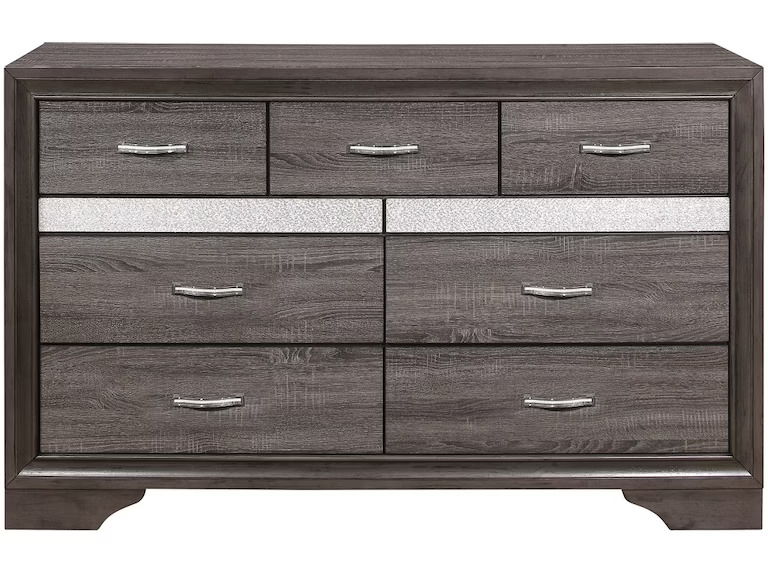 Wood Nine Drawer Double Dresser - Gray