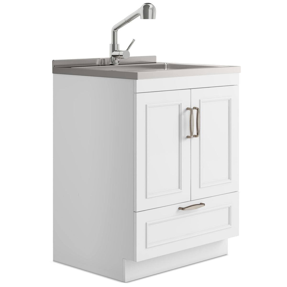 Laundry Cabinet With Faucet And Stainless Steel Sink - White by Simpli-Home | Bel Furniture