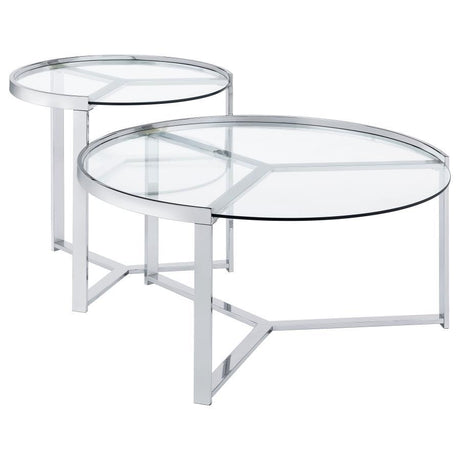 Delia - 2 Piece Round Glass Top Nesting Coffee Table Pearl Silver by Coaster Fine Furniture | Bel Furniture