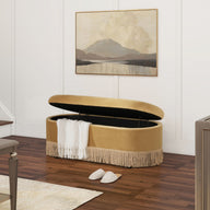 Melinda - Oval Tufted Bullion Fringe Storage Bench by Jennifer Taylor Home | Bel Furniture