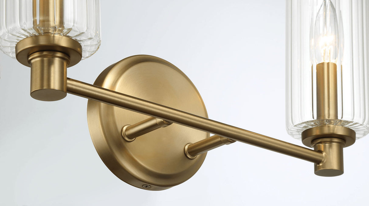 Regal - Double Light Vanity With Clear Ribbed Satin - Antique Brass / Clear by Ashcroft Furniture | Bel Furniture