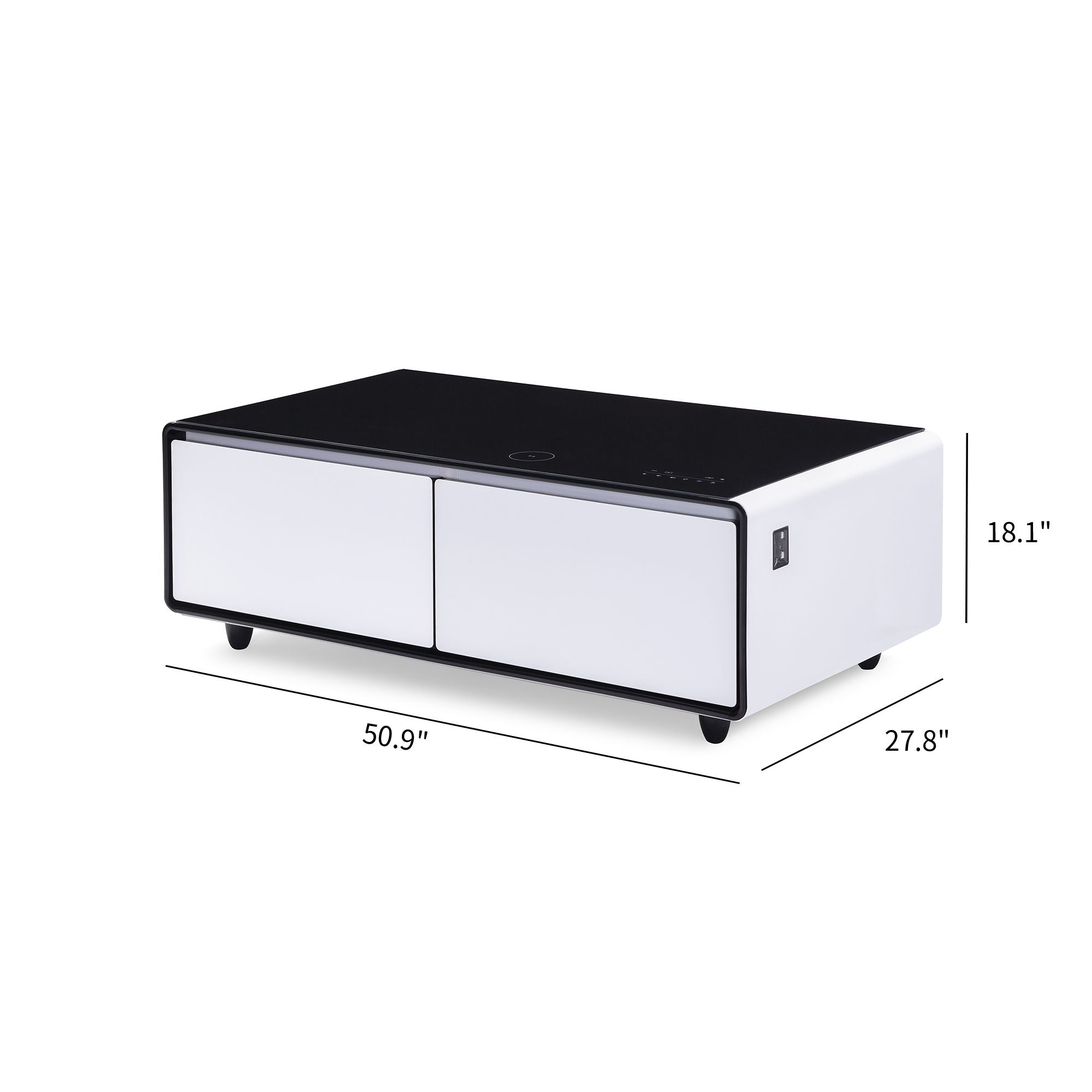 Modern Smart Coffee Table With Built-In Fridge, Bluetooth Speaker, Wireless Charging Module, Touch Control Panel, Power Socket, USB Interface, Outlet Protection, Atmosphere Light