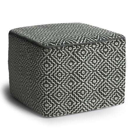 Briella - Square Woven Outdoor / Indoor Pouf - Gray / White by Simpli-Home | Bel Furniture