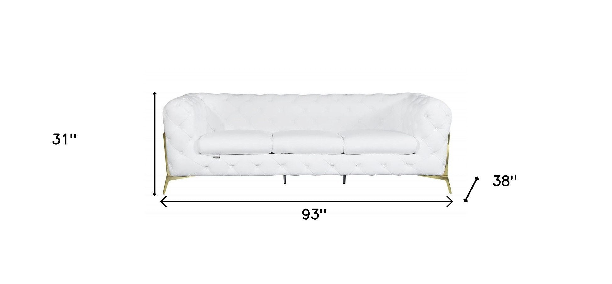 Italian Leather Sofa / Silver Legs - White