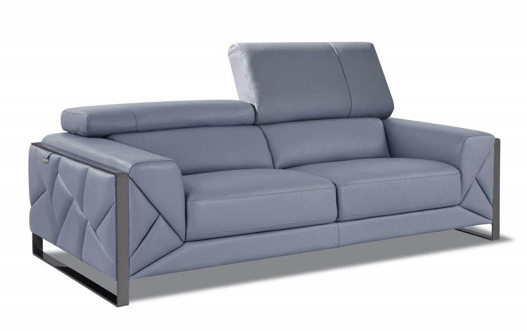 Italian Leather Sofa Silver Legs - Gray