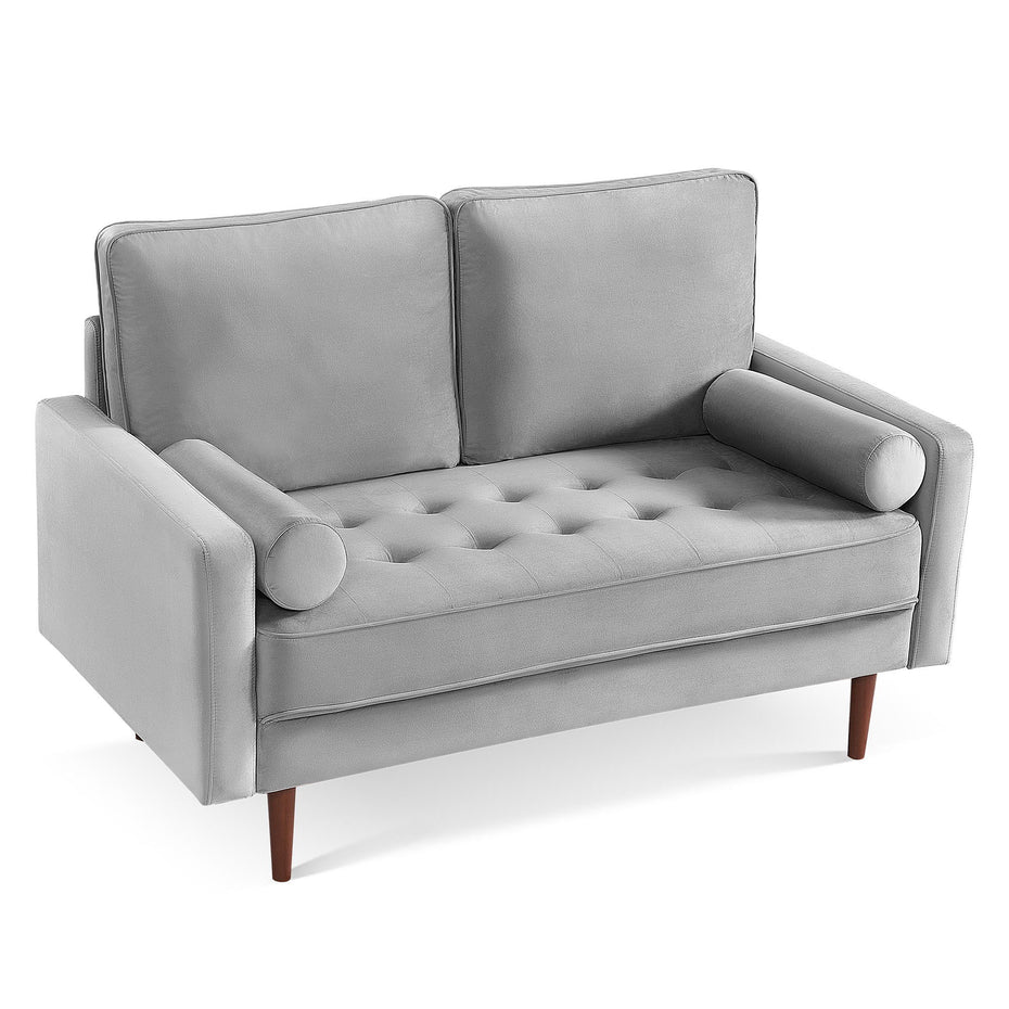 Velvet Loveseat And Toss Pillows - Gray / Dark Brown