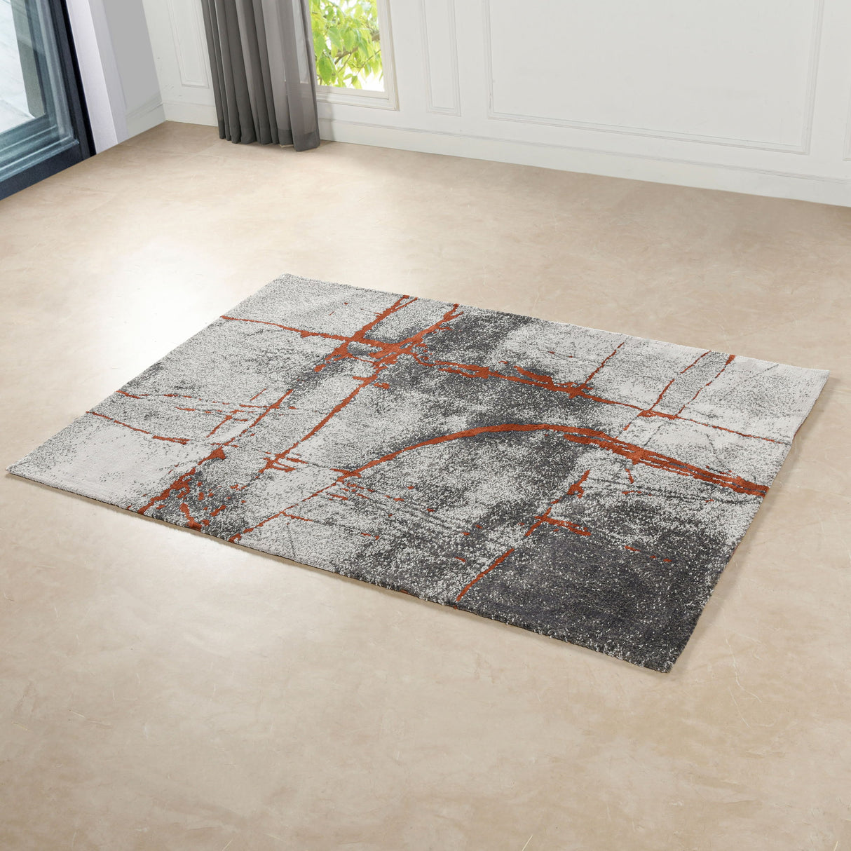 Quarry - 5.25' X 6.5' Abstract Area Rug - Gray / Orange by Jennifer Taylor Home | Bel Furniture