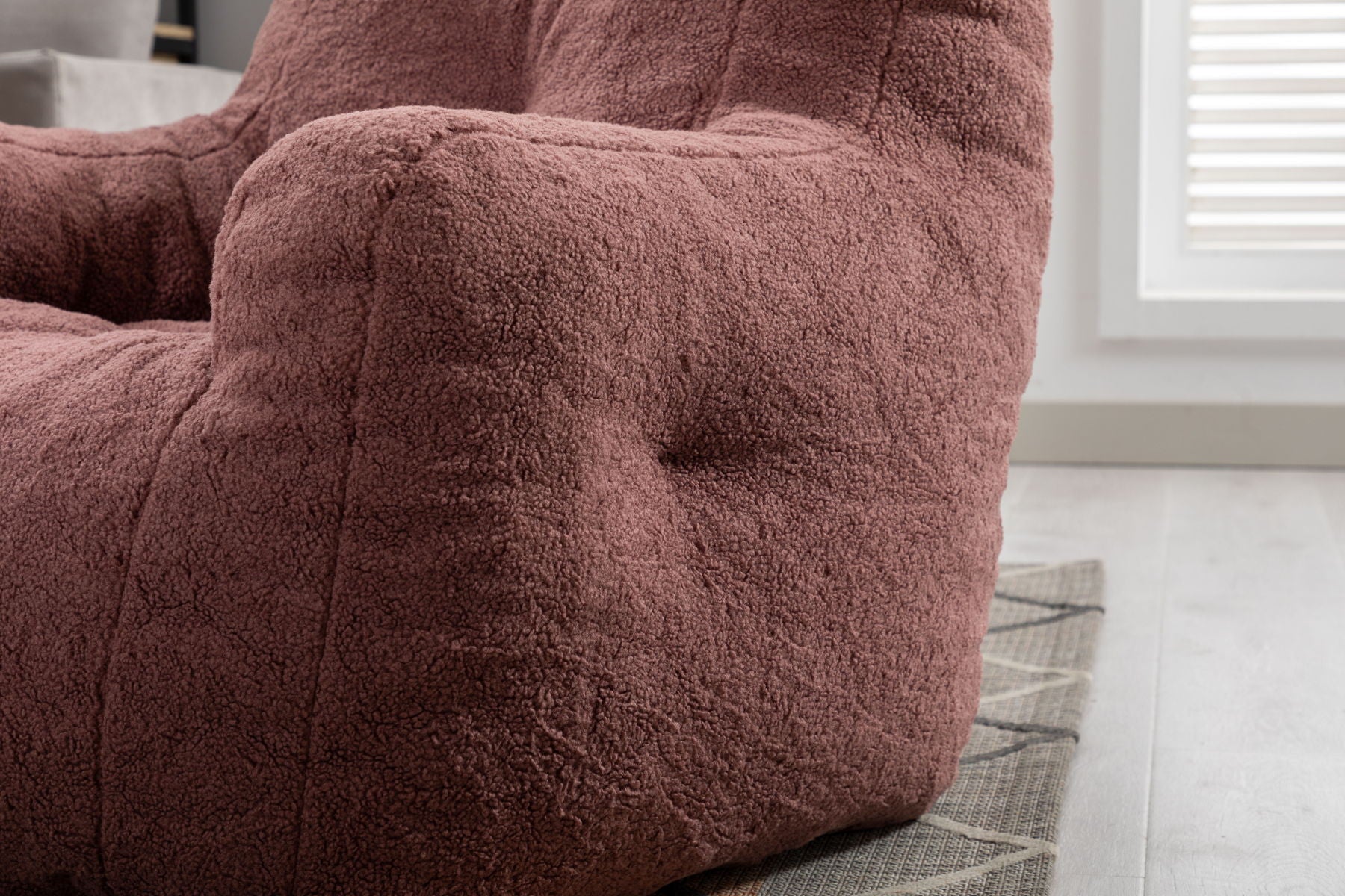 Soft Teddy Fabric Tufted Foam Bean Bag Chair With Teddy Fabric