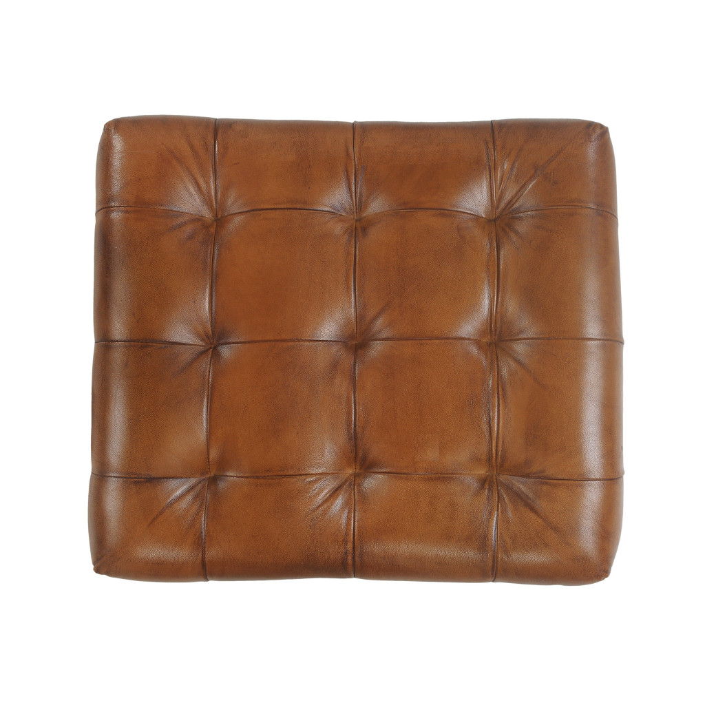 Faux Leather Footstool Ottoman - Brown