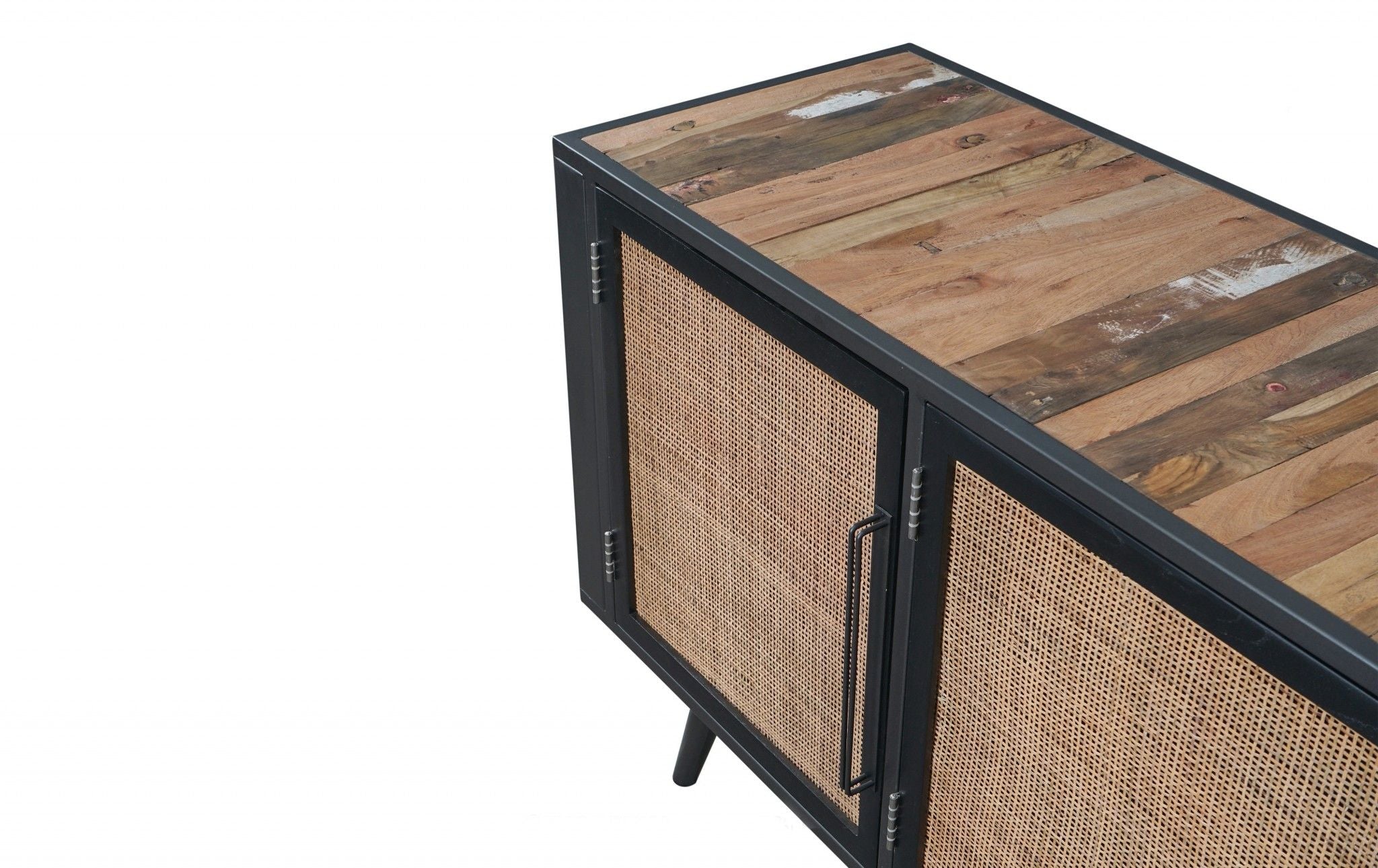 Rustic And Rattan Media Cabinet With Three Doors - Black Natural