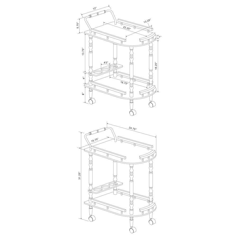 Palmer - 2-Tier Rectangular Wood Bar Cart - Merlot