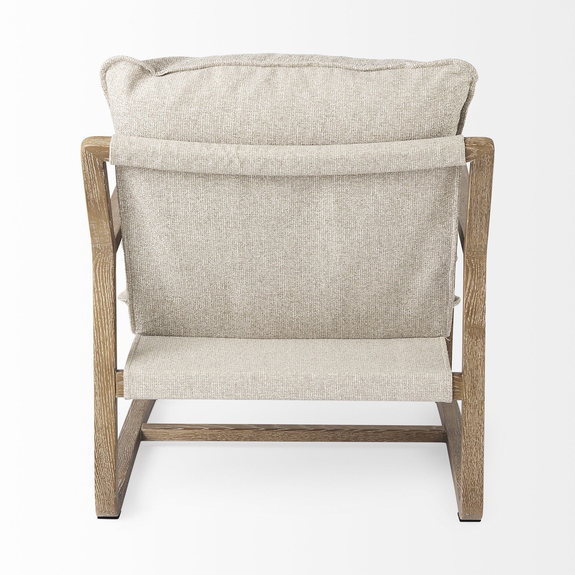 Wood Brown Fabric Lounge Chair - Beige