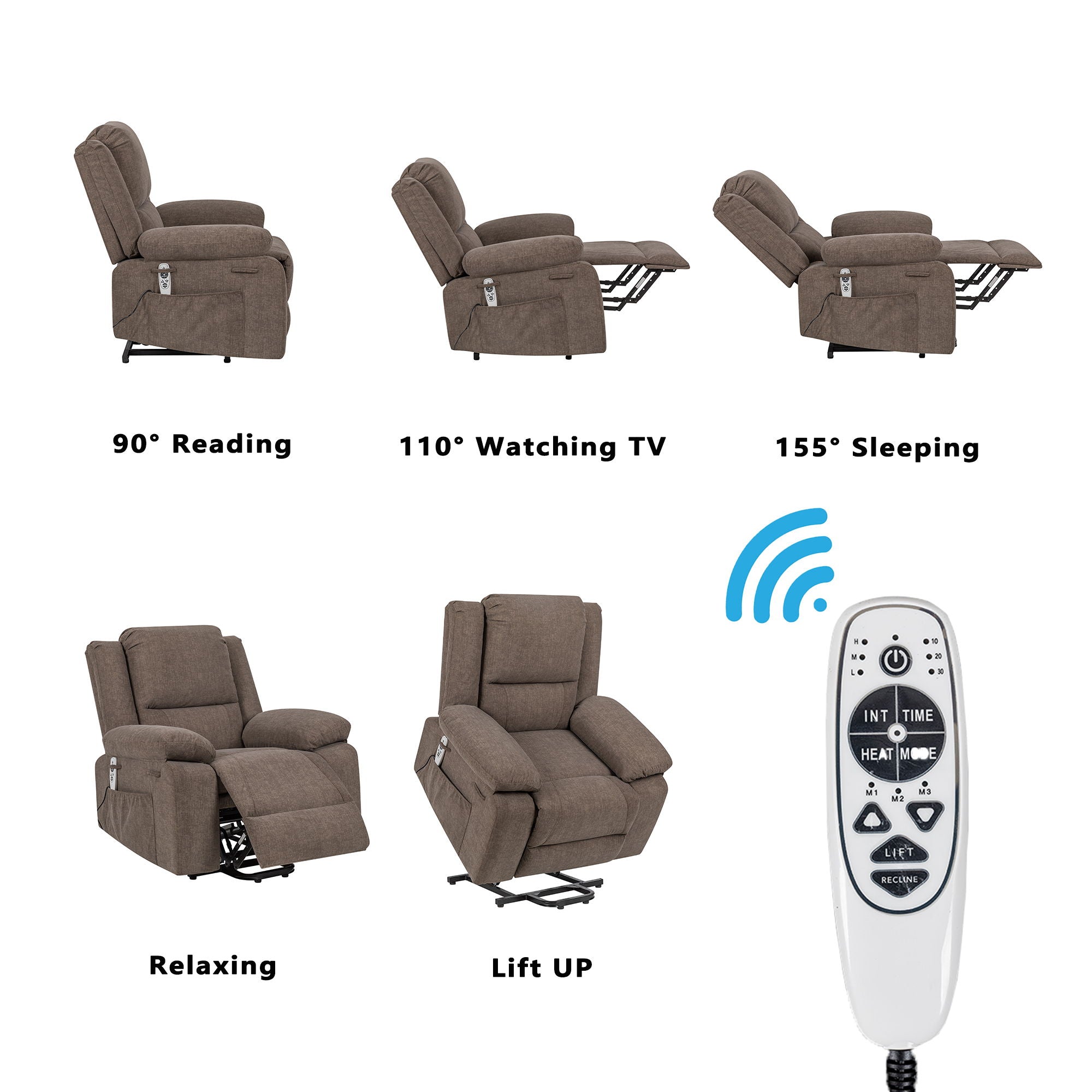 Electric Power Recliner Chair With Massage For Elderly, Remote Control Multi-Function Lifting, Timing, Cushion Heating Chair With Side Pocket