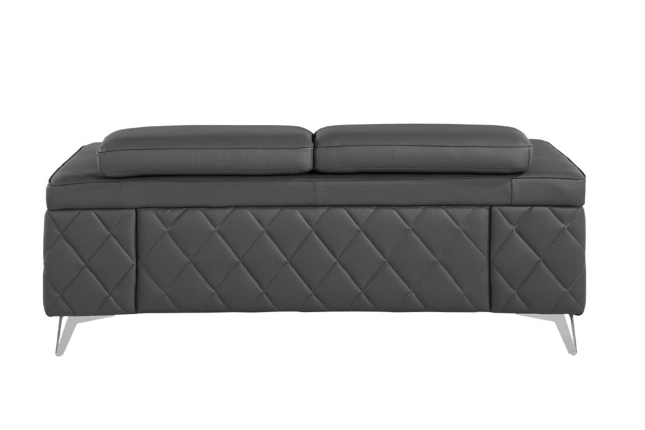 Metallic Leather Loveseat - Dark Gray / Silver