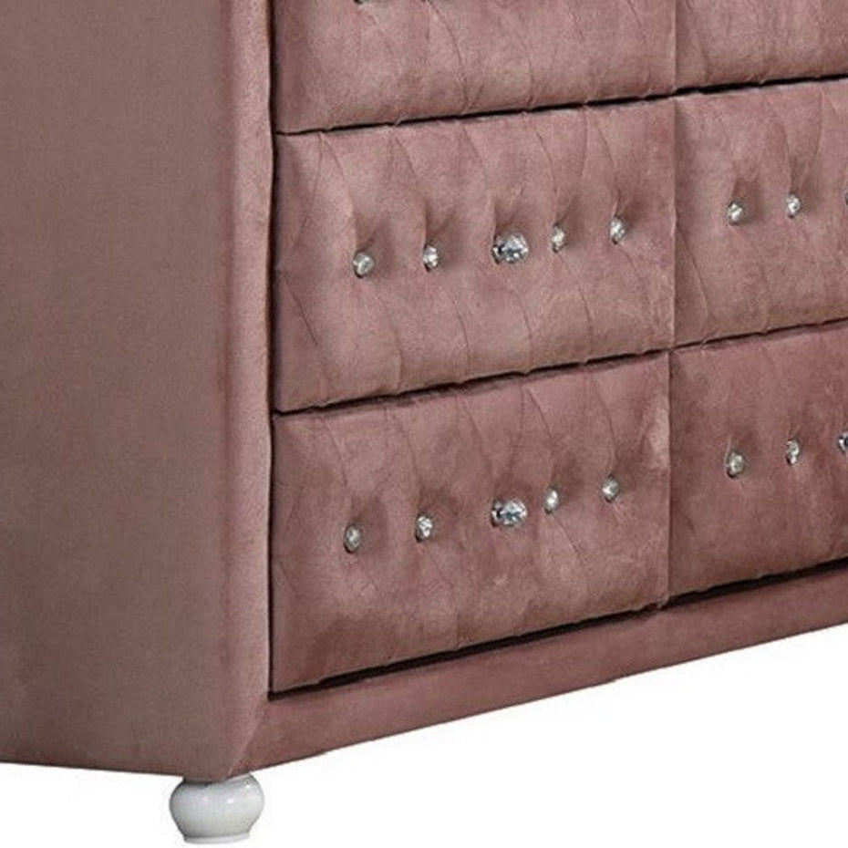 Solid Wood Six Drawer Double Dresser - Pink