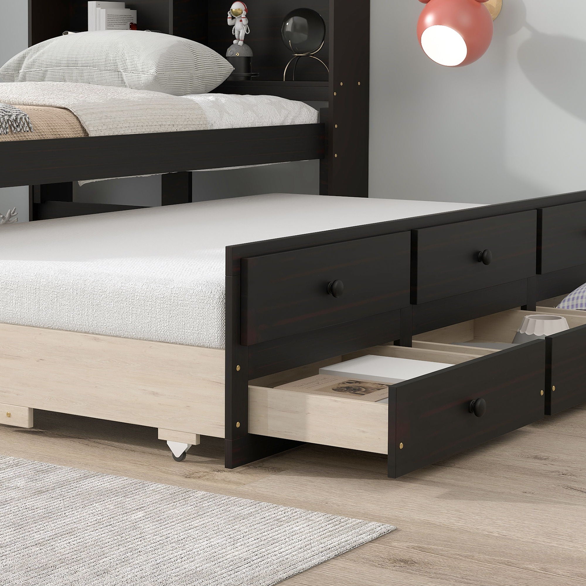 Bed With Twin Trundle, Drawers