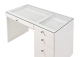 Morgan - Vanity Desk With Glass Top, LED Luxo Mirror & Stool - White