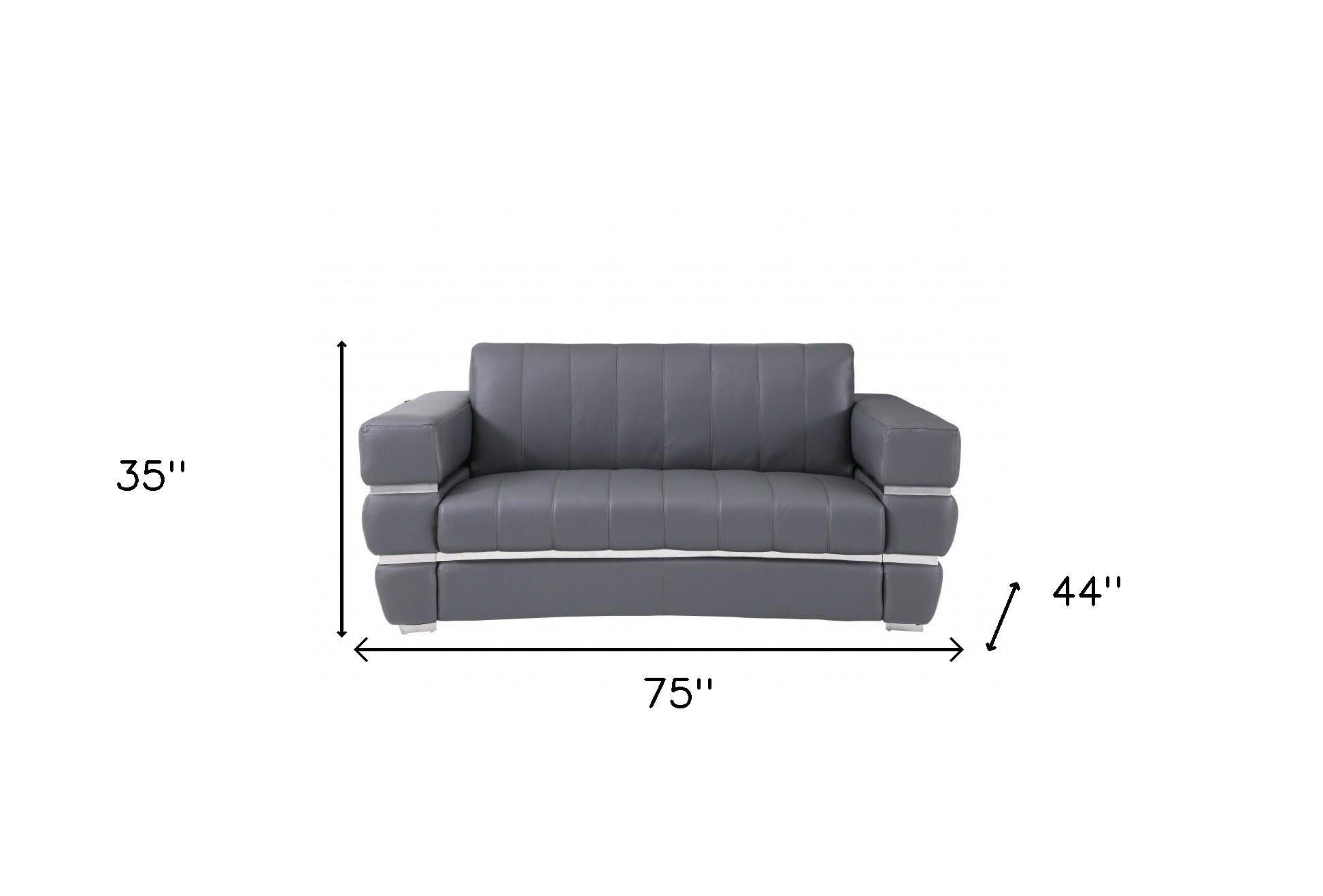 Italian Leather, Loveseat - Gray / Silver