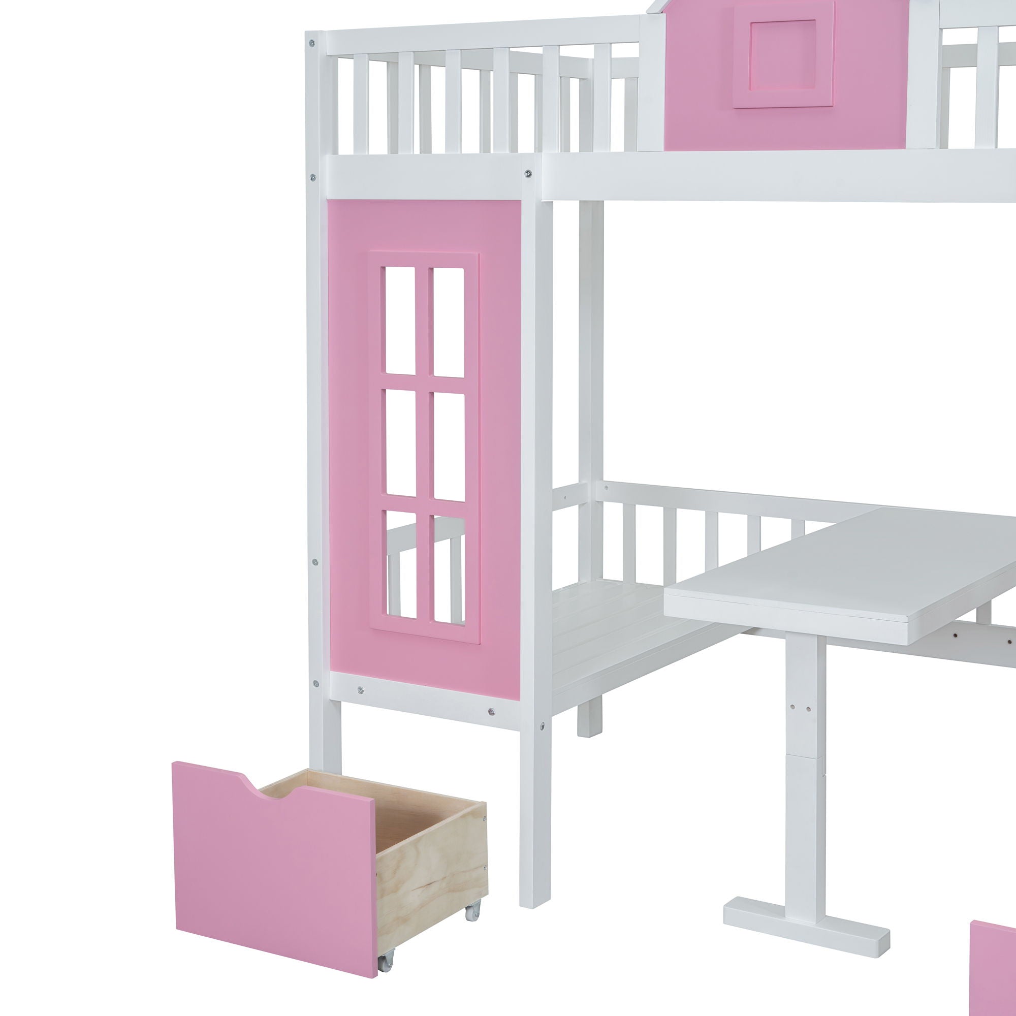 Twin Over Twin Bunk Bed With Changeable Table, Bunk Bed Turn Into Upper Bed And Down Desk