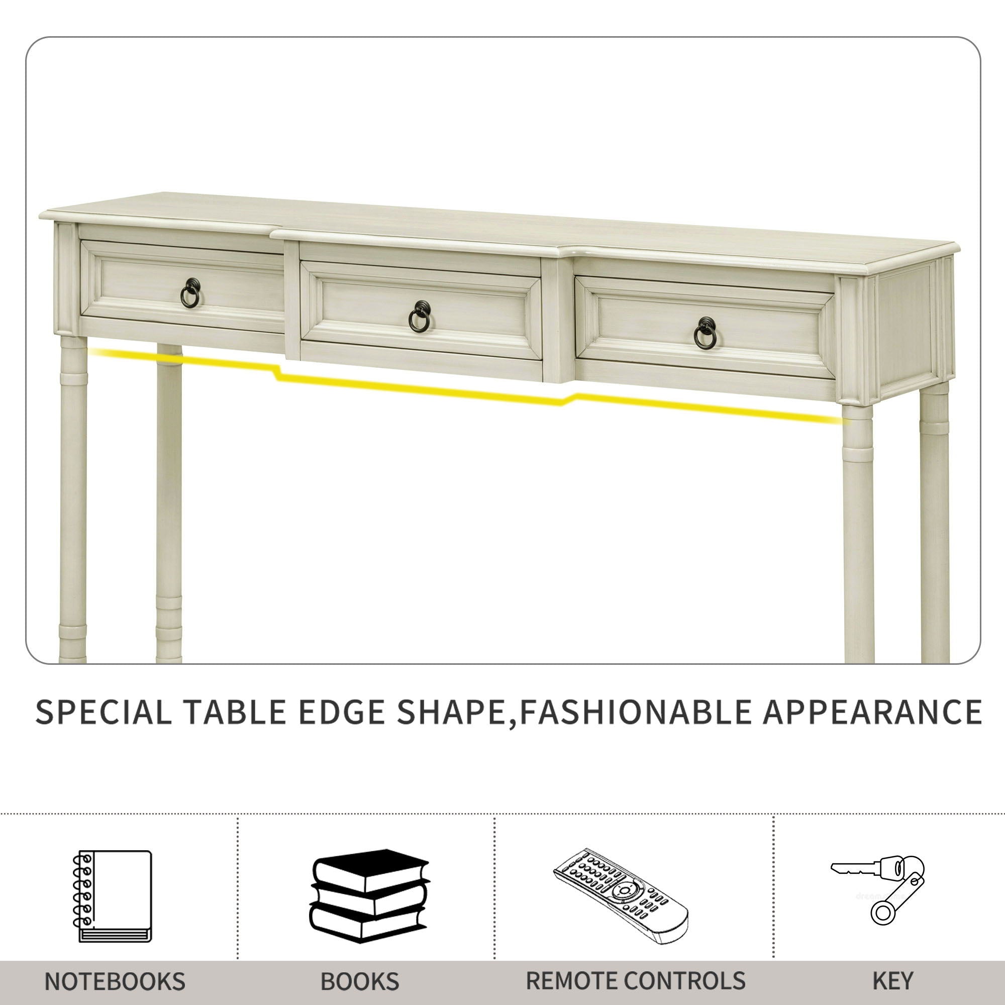 Console Table Sofa Table With Drawers For Entryway With Projecting Drawers And Long Shelf