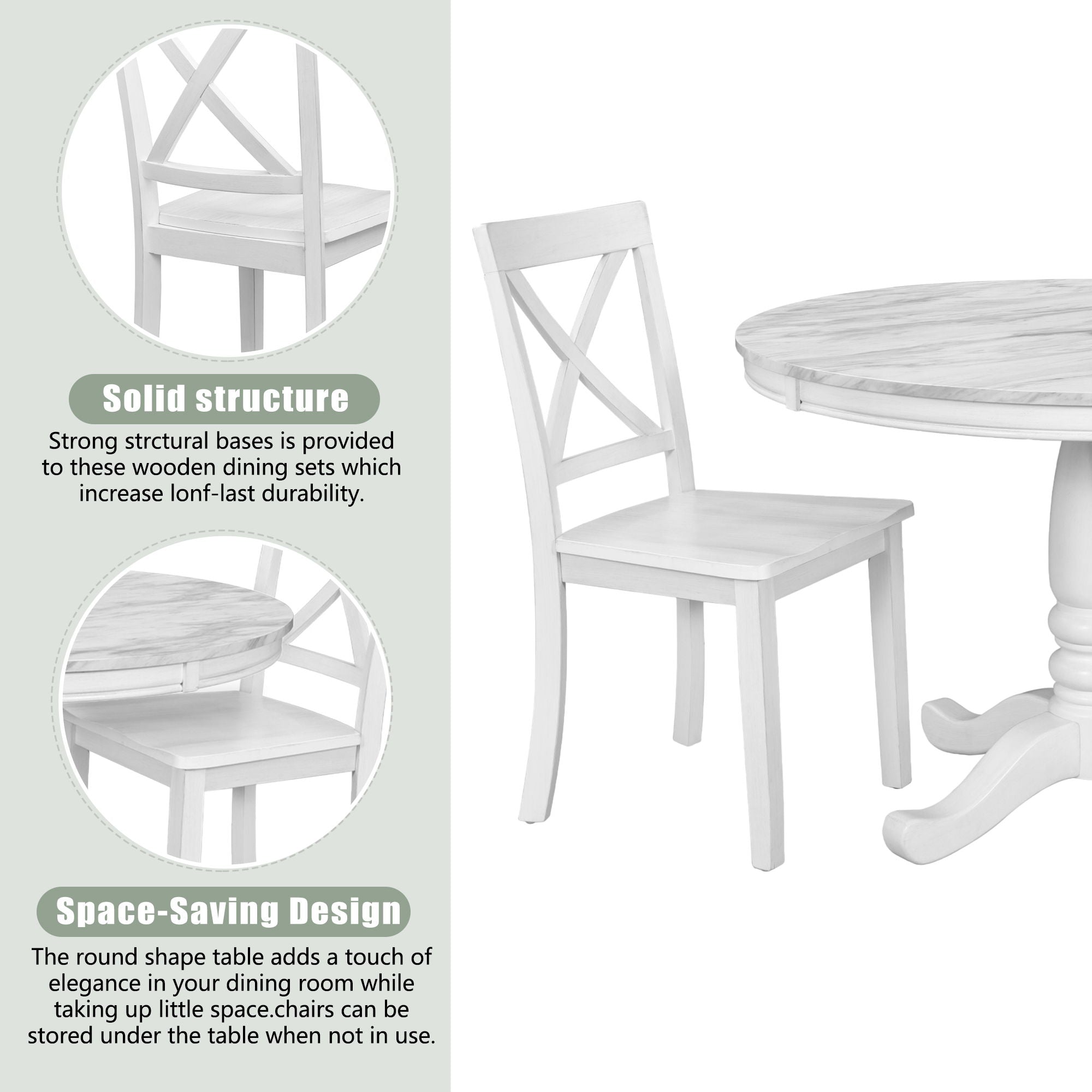 5 Pieces Dining Table And Chairs Set For 4 Persons, Kitchen Room Solid Wood Table With 4 Chairs