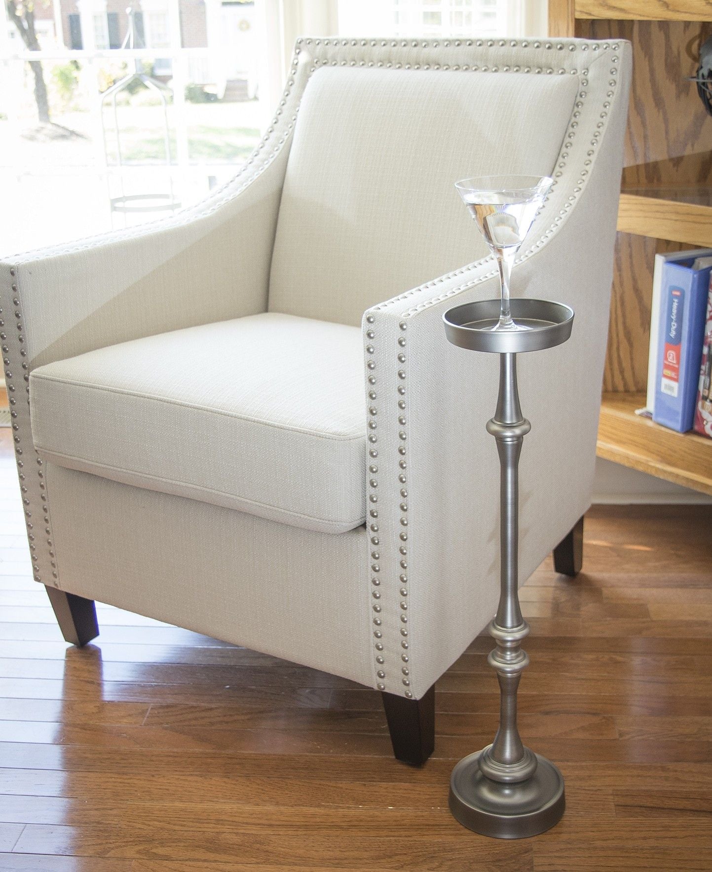 Finish Drink Size Accent Table - Brushed Silver