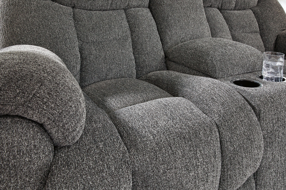 Foreside - Charcoal - Dbl Reclining Loveseat with Console by Signature Design by Ashley® | Bel Furniture
