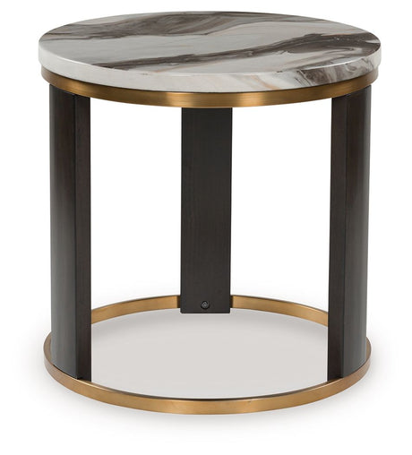 Jazmore - Brown / Brass Finish - Round End Table by Signature Design by Ashley® | Bel Furniture
